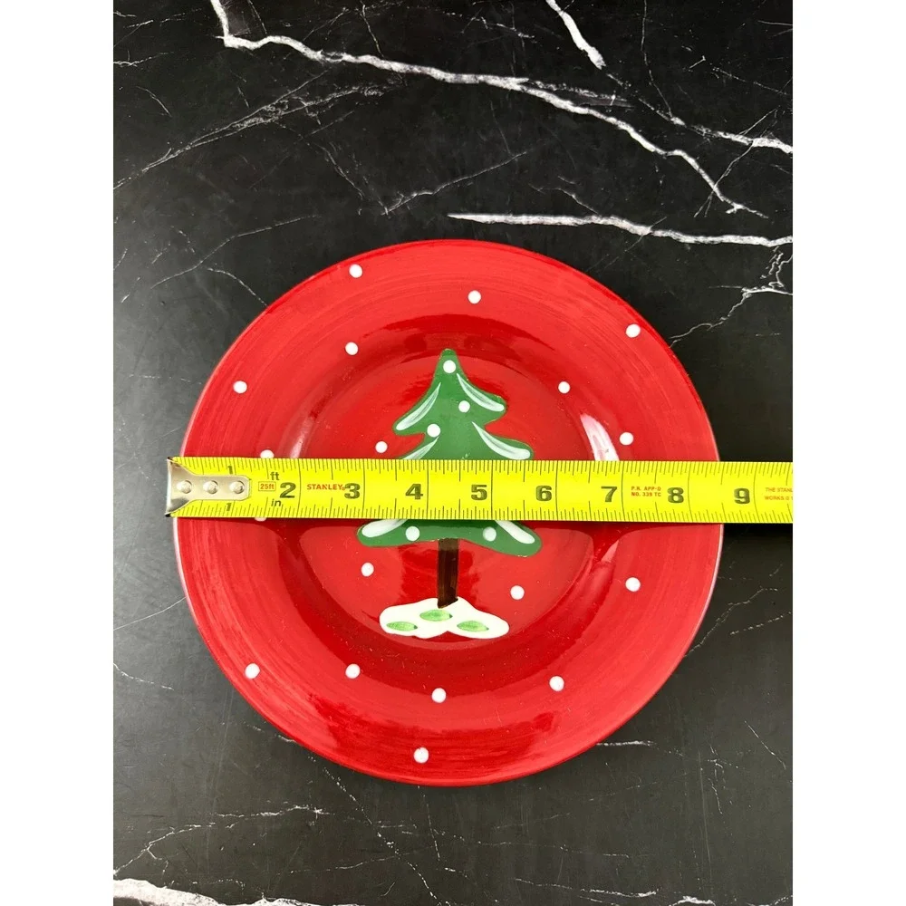 World Market Ceramiche Toscane 8.5in Salad Plate Red Dots Tree